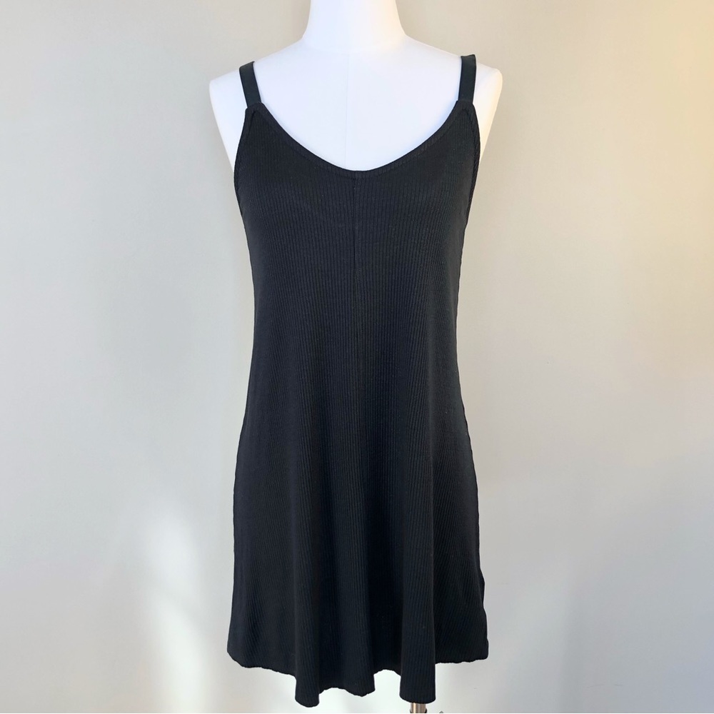 RVCA black ribbed black mini length cover up beach dress adjustable straps S